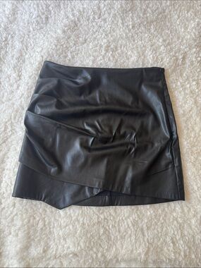Zara Black Faux Leather Asymmetric Mini Skirt